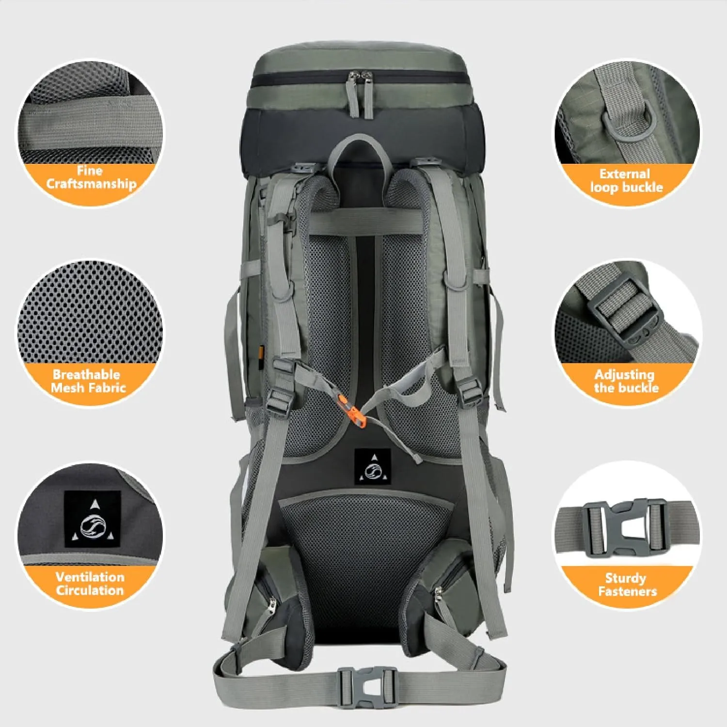 APLUSH Hiking Backpack High Capacity Lightweight Waterproof Camping Backpack Travel Daypack with Rain Cover,Black b,75L