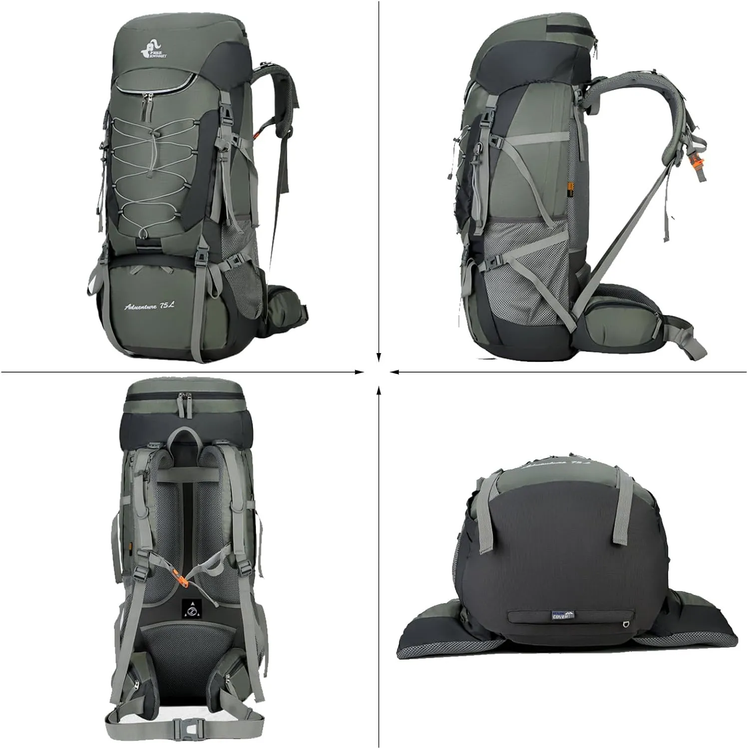 APLUSH Hiking Backpack High Capacity Lightweight Waterproof Camping Backpack Travel Daypack with Rain Cover,Black b,75L
