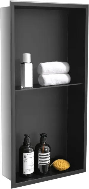 APPASO Shower Niche 24" x 12"– Matte Black Double Shelf Organizer, Square Corners–Stainless Steel Modern in Wall Bathroom Accessory for Shower or Tub Storage Nook Insert Holds Soap