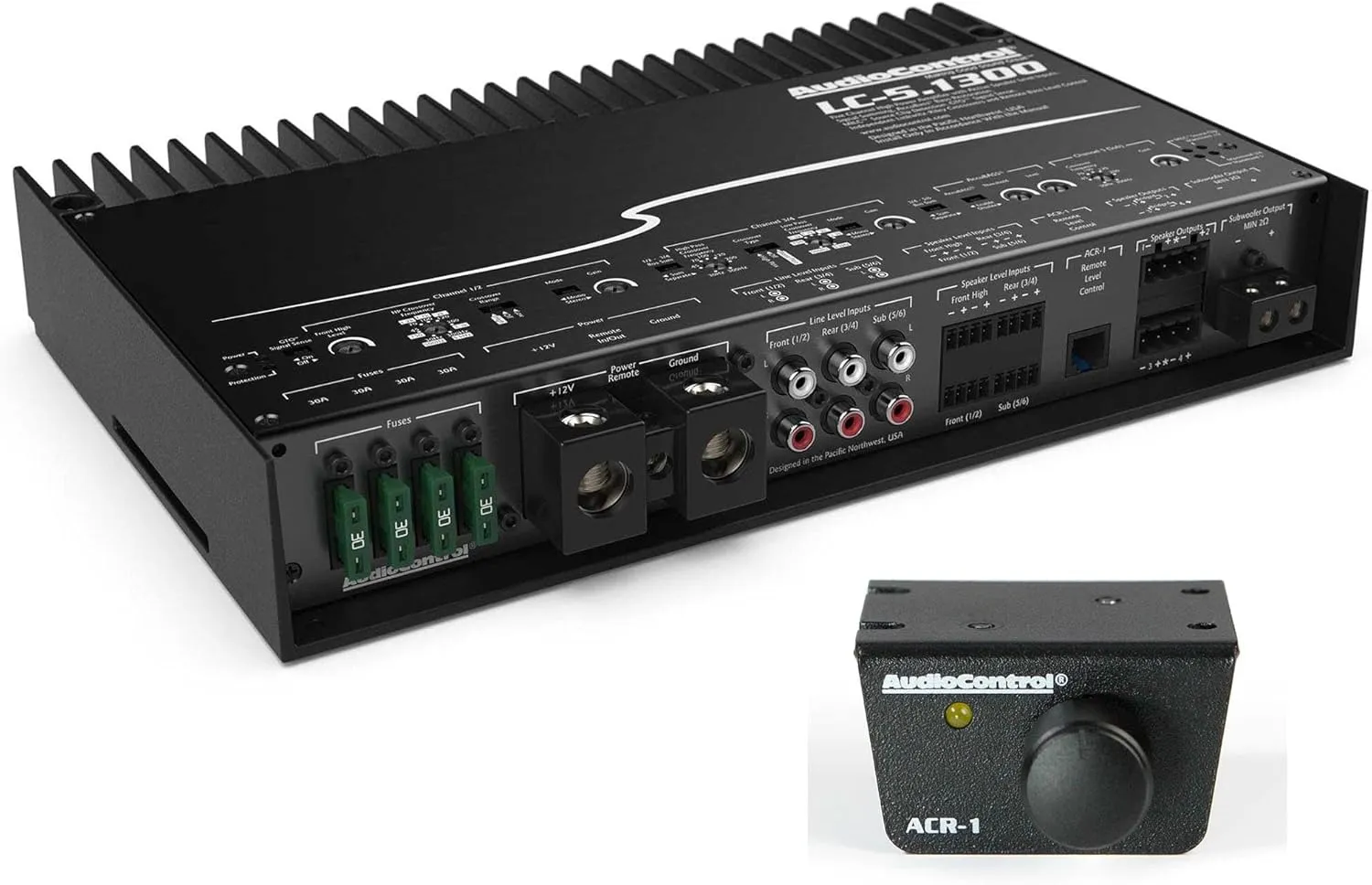 AudioControl LC-5.1300 High-Power Multi-Channel Amplifier with Accubass® and AudioControl ACR-1 Dash Remote