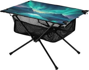 Aurora Borealis Pattern Portable Folding Camping Table, Compact Lightweight Beach Table with Carrying Bag for Outdoor Picnics, BBQs, Camp