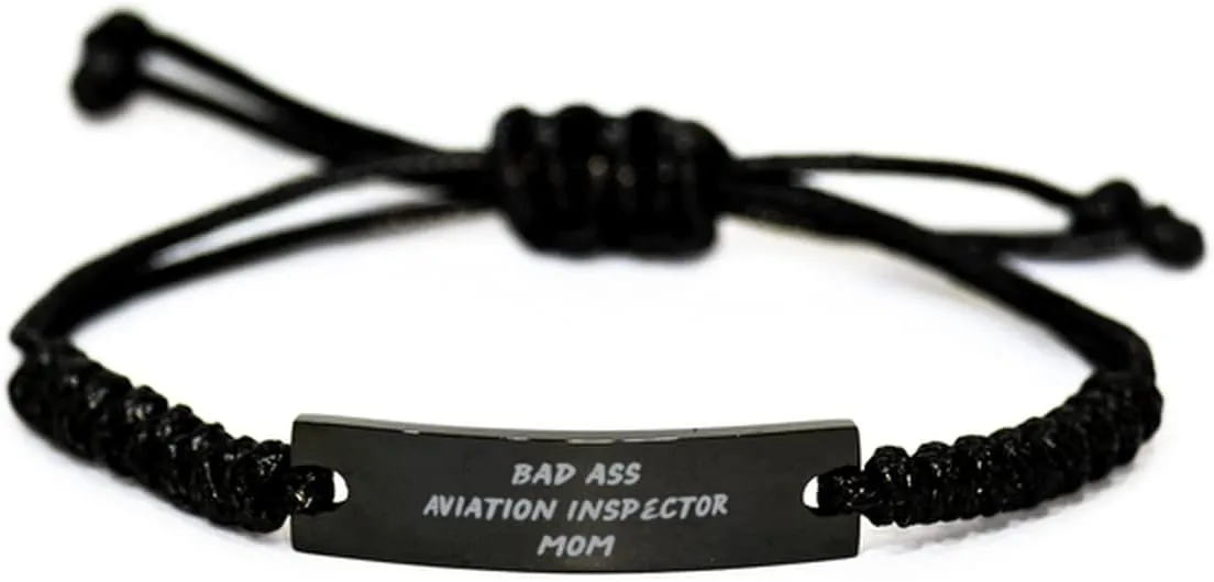 Aviation Inspector Mom Bracelet - Black Rope Jewelry Gift for Women