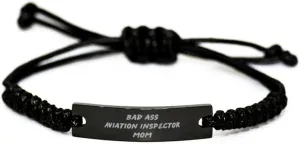Aviation Inspector Mom Bracelet - Black Rope Jewelry Gift for Women