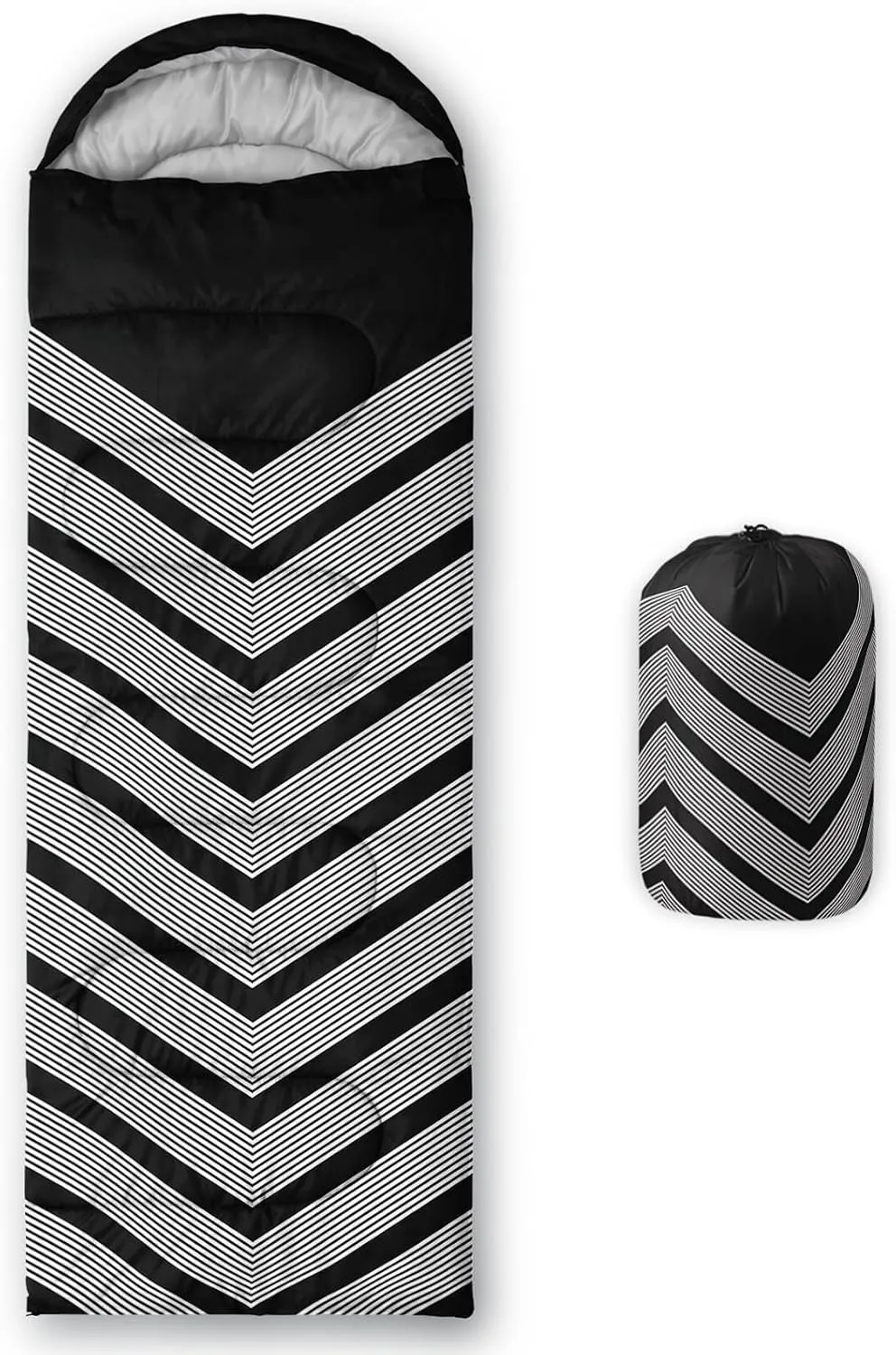 Axolotl Black and Grey Sleeping Bag for Adults,Stripe Camping Bag,3 Season Warm Cool Weather Backpacking Bag,Waterproof Portable Sleeping Bag with Compression Sack for Camping Hiking Outdoor Travel
