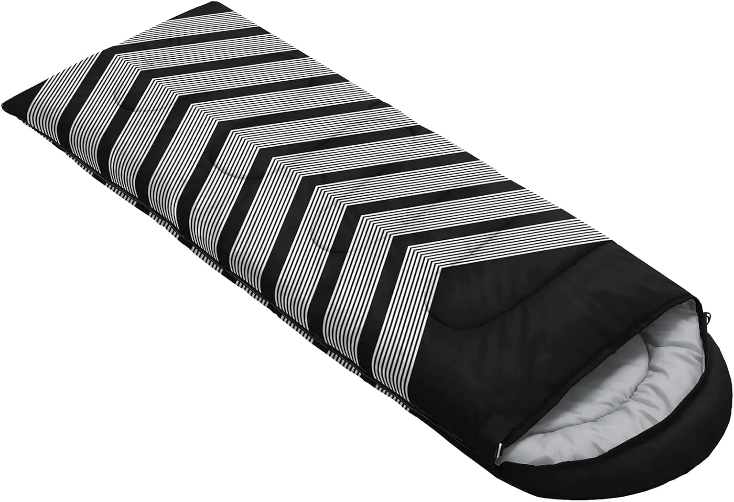 Axolotl Black and Grey Sleeping Bag for Adults,Stripe Camping Bag,3 Season Warm Cool Weather Backpacking Bag,Waterproof Portable Sleeping Bag with Compression Sack for Camping Hiking Outdoor Travel