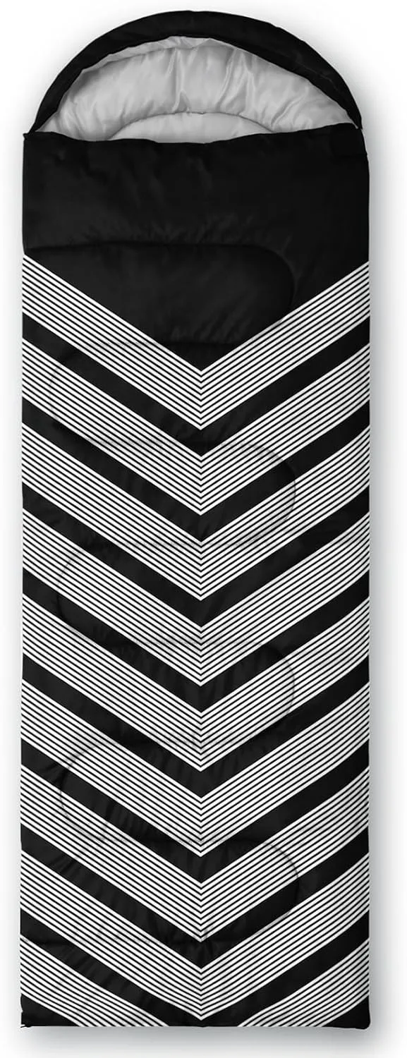 Axolotl Black and Grey Sleeping Bag for Adults,Stripe Camping Bag,3 Season Warm Cool Weather Backpacking Bag,Waterproof Portable Sleeping Bag with Compression Sack for Camping Hiking Outdoor Travel