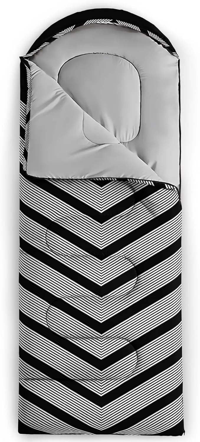 Axolotl Black and Grey Sleeping Bag for Adults,Stripe Camping Bag,3 Season Warm Cool Weather Backpacking Bag,Waterproof Portable Sleeping Bag with Compression Sack for Camping Hiking Outdoor Travel