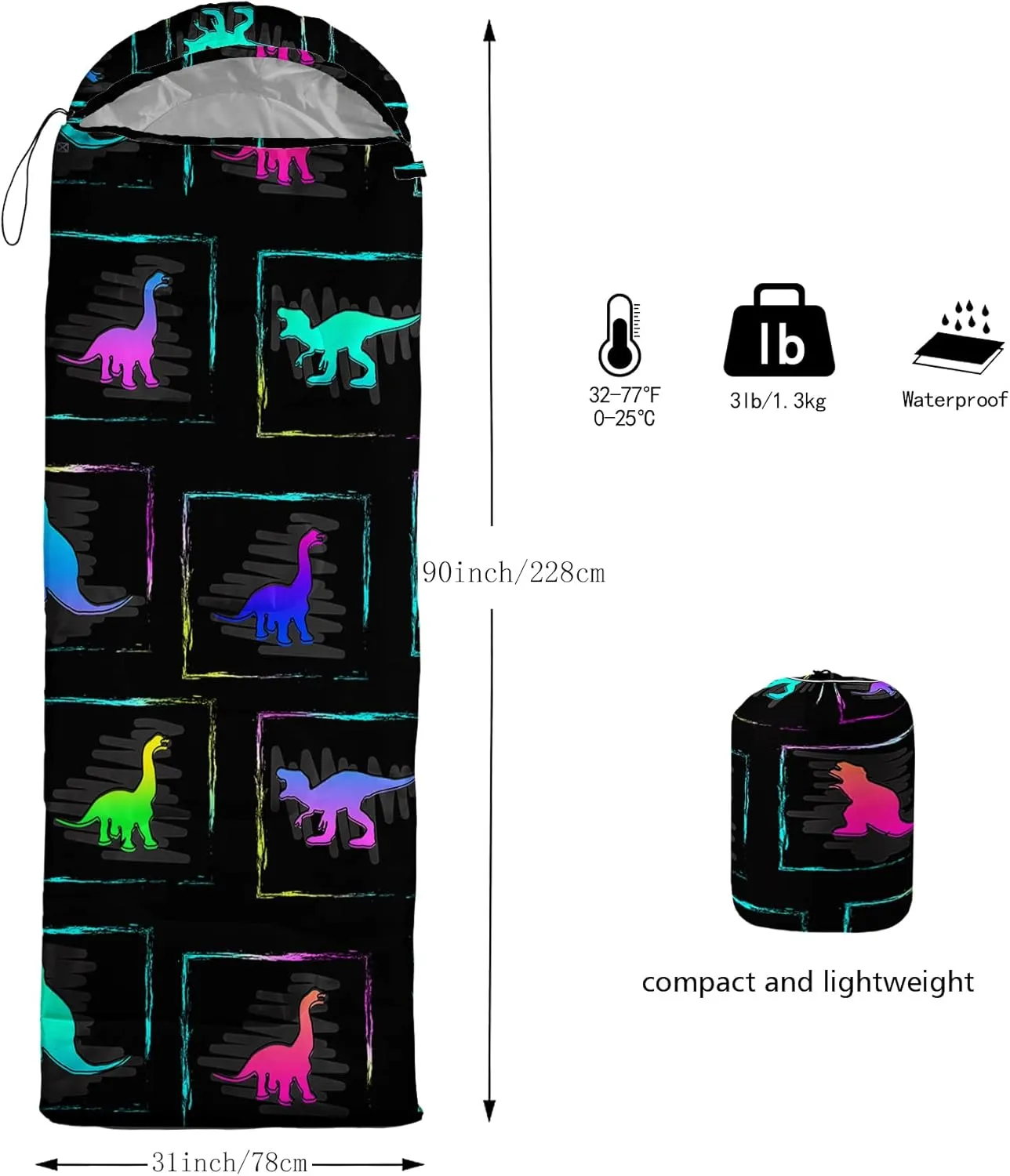 Axolotl Hiking Sleeping Bag for Kids–Lightweight Warm Cold Weather Sleeping Bags,Waterproof Portable Sleeping Bag Hiking and Backpacking Sleeping Bag,3 Season Cold Weather Sleeping Bag Fit Boys,Black