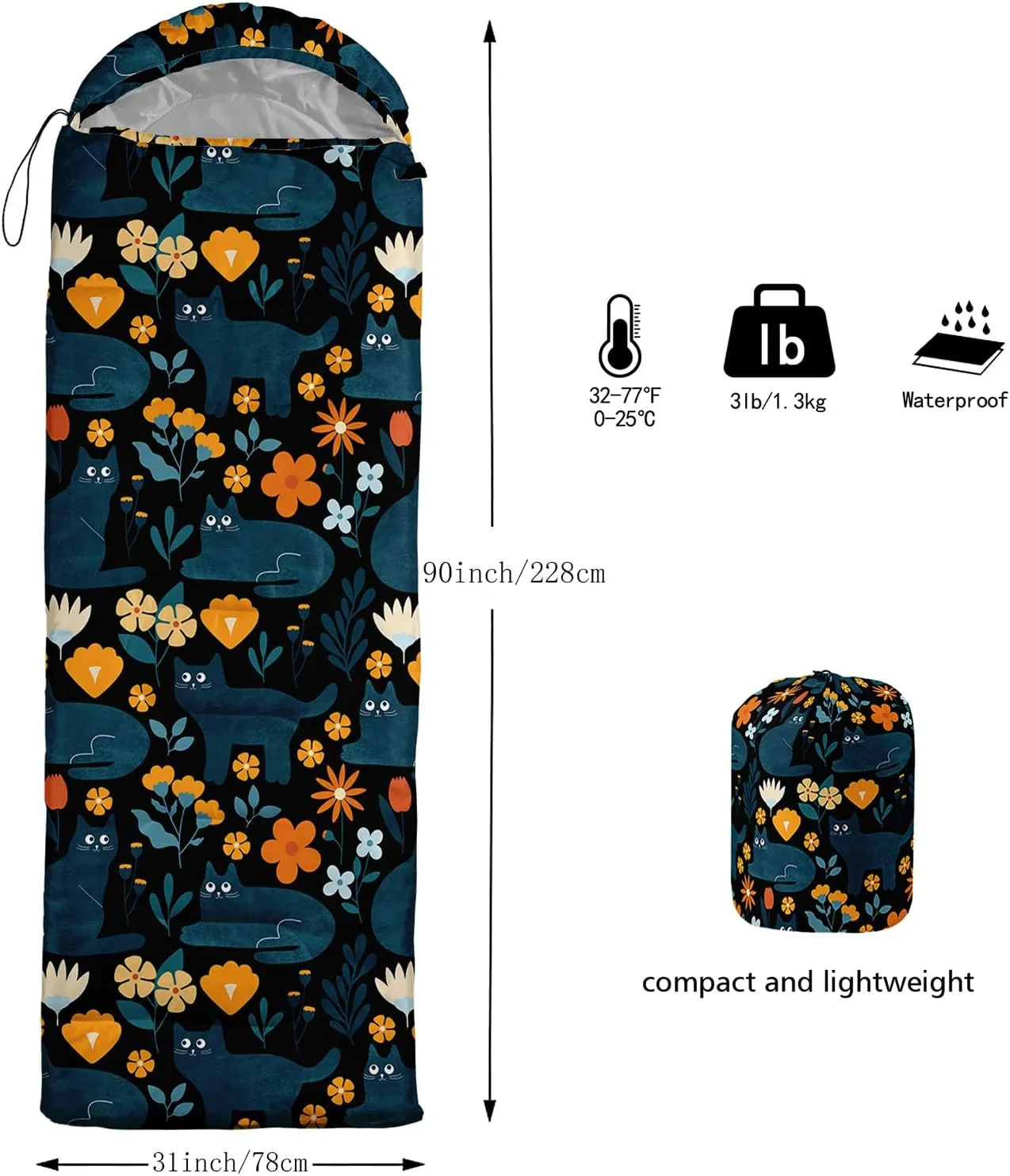 Axolotl Penguin Star Sleeping Bag,3 Season Warm and Cool Weather Moon Cloud Sleeping Bag for Boys Girls Teens,Waterproof Lightweight Lovely Animal Sleeping Bag for Traveling,Outdoors Camping,Navy Blue