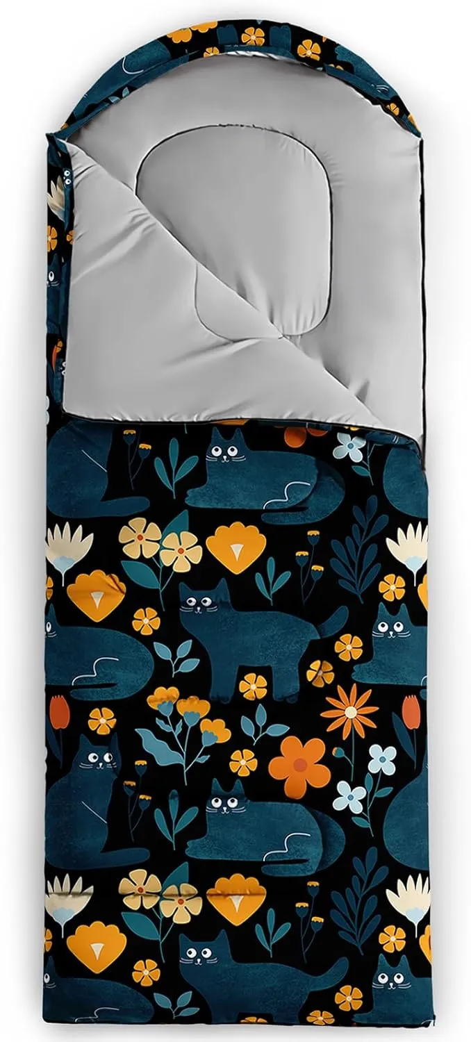 Axolotl Penguin Star Sleeping Bag,3 Season Warm and Cool Weather Moon Cloud Sleeping Bag for Boys Girls Teens,Waterproof Lightweight Lovely Animal Sleeping Bag for Traveling,Outdoors Camping,Navy Blue