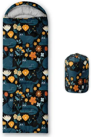 Axolotl Penguin Star Sleeping Bag,3 Season Warm and Cool Weather Moon Cloud Sleeping Bag for Boys Girls Teens,Waterproof Lightweight Lovely Animal Sleeping Bag for Traveling,Outdoors Camping,Navy Blue