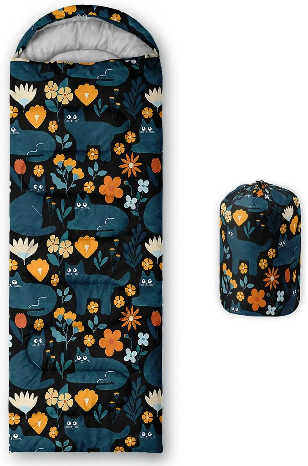 Axolotl Penguin Star Sleeping Bag,3 Season Warm and Cool Weather Moon Cloud Sleeping Bag for Boys Girls Teens,Waterproof Lightweight Lovely Animal Sleeping Bag for Traveling,Outdoors Camping,Navy Blue