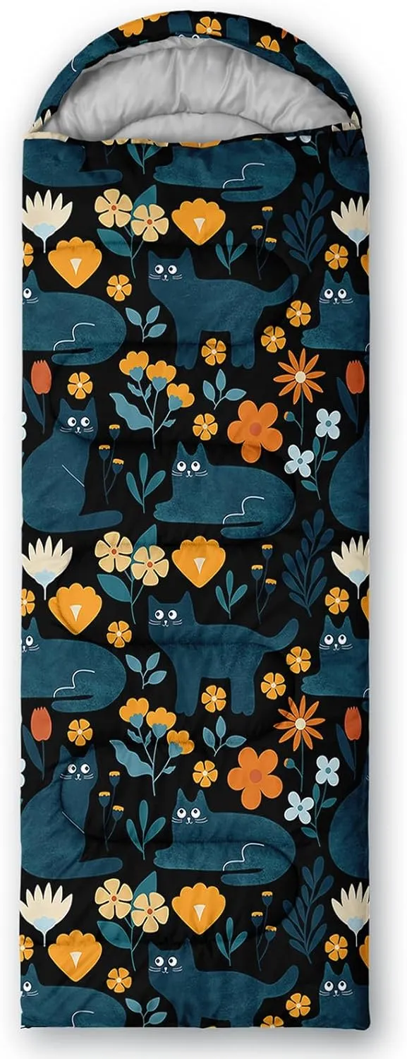 Axolotl Penguin Star Sleeping Bag,3 Season Warm and Cool Weather Moon Cloud Sleeping Bag for Boys Girls Teens,Waterproof Lightweight Lovely Animal Sleeping Bag for Traveling,Outdoors Camping,Navy Blue