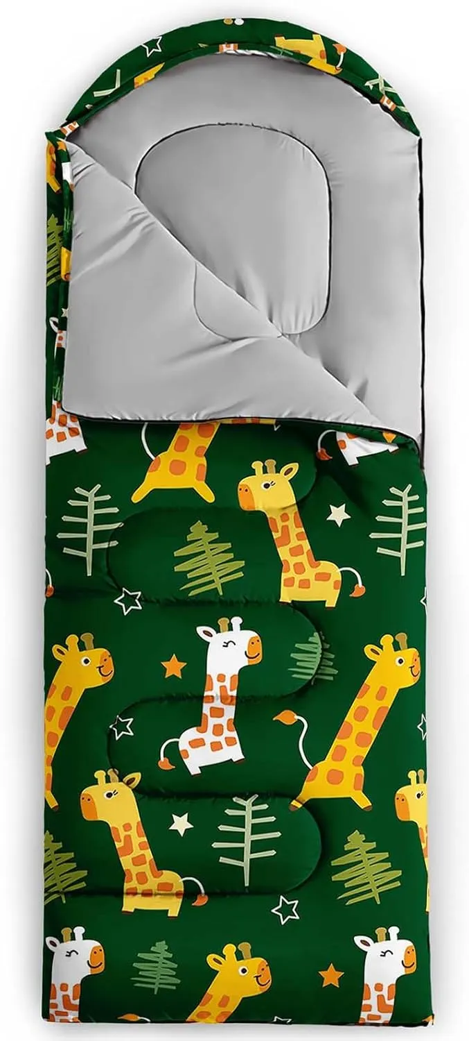Axolotl Polar Bear Sleeping Bag for Kids Girls,Pink Strawberry Camping Bag with Kawaii Animals Compression Sack for Women,Pink Sleeping Mat for 3 Season Traveling Outdoor Hiking Camping Gear Equipment