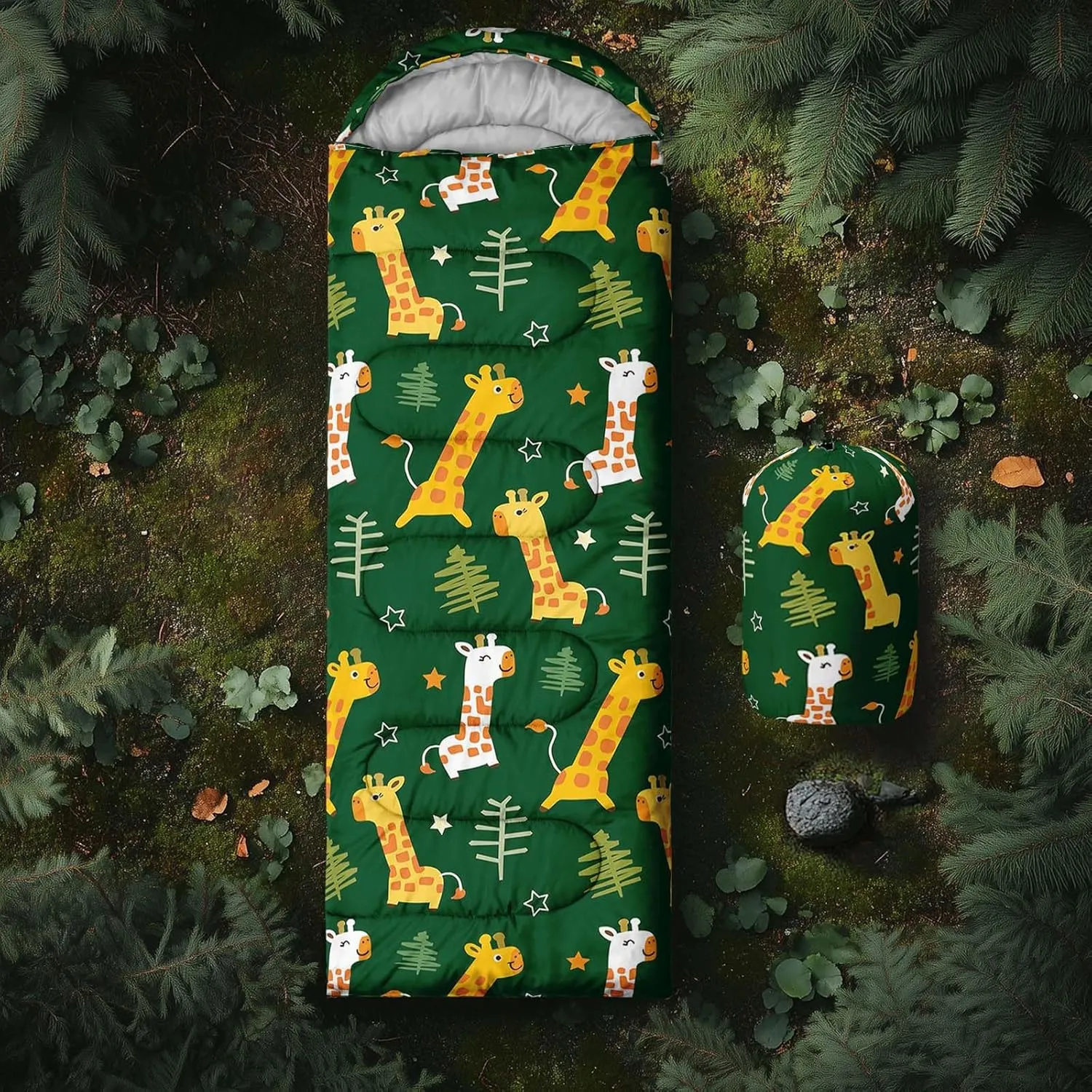 Axolotl Polar Bear Sleeping Bag for Kids Girls,Pink Strawberry Camping Bag with Kawaii Animals Compression Sack for Women,Pink Sleeping Mat for 3 Season Traveling Outdoor Hiking Camping Gear Equipment
