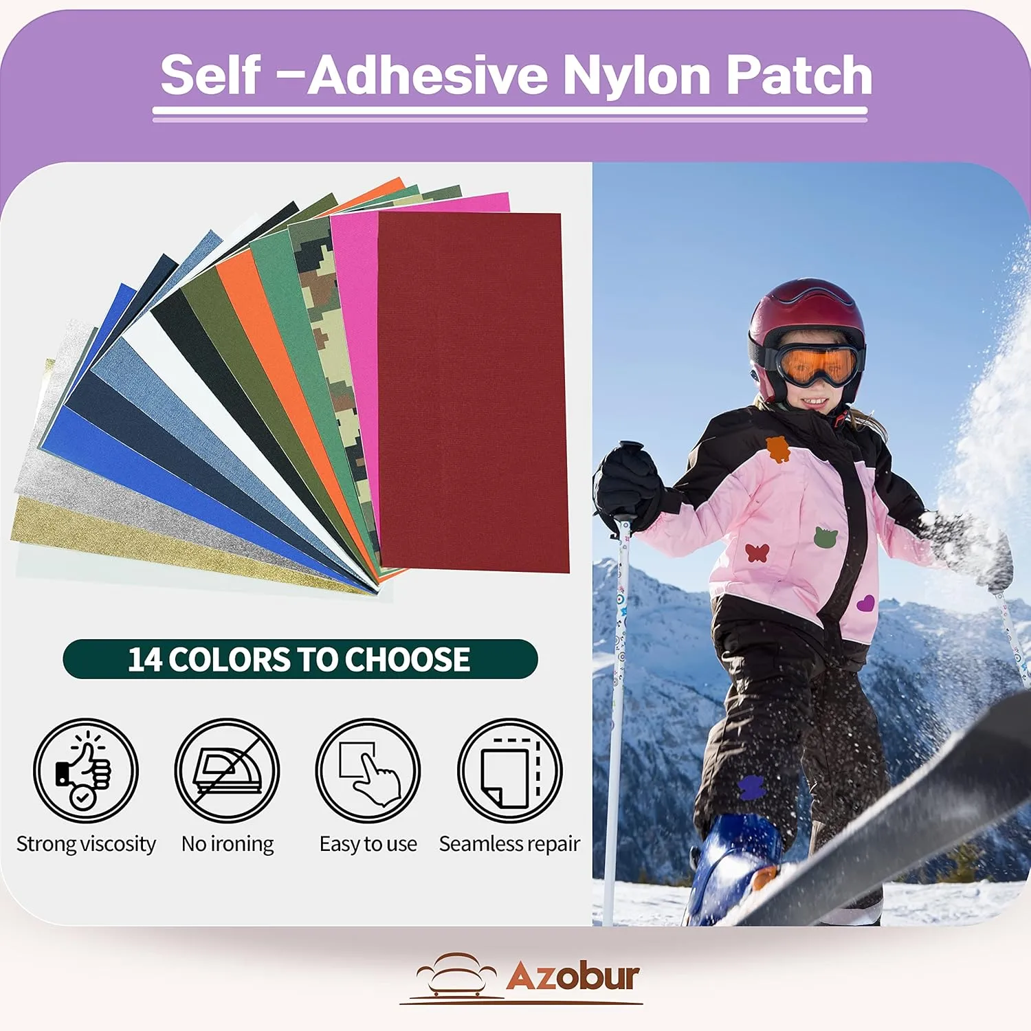 Azobur 2-Pack Nylon Repair Patches Self Adhesive Vinyl Outdoor Camping Gear Repair Kit,Waterproof Fabric Repair Patches for Down Jacket, Tent, Sleeping Bag （10X20cm）
