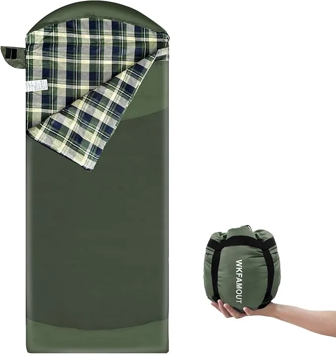 Backpacking Flannel Sleeping Bag Lightweight for Adults Hiking Ultralight Compact Sleeping Bag Portable Warm Weather Summer with Compression Sack