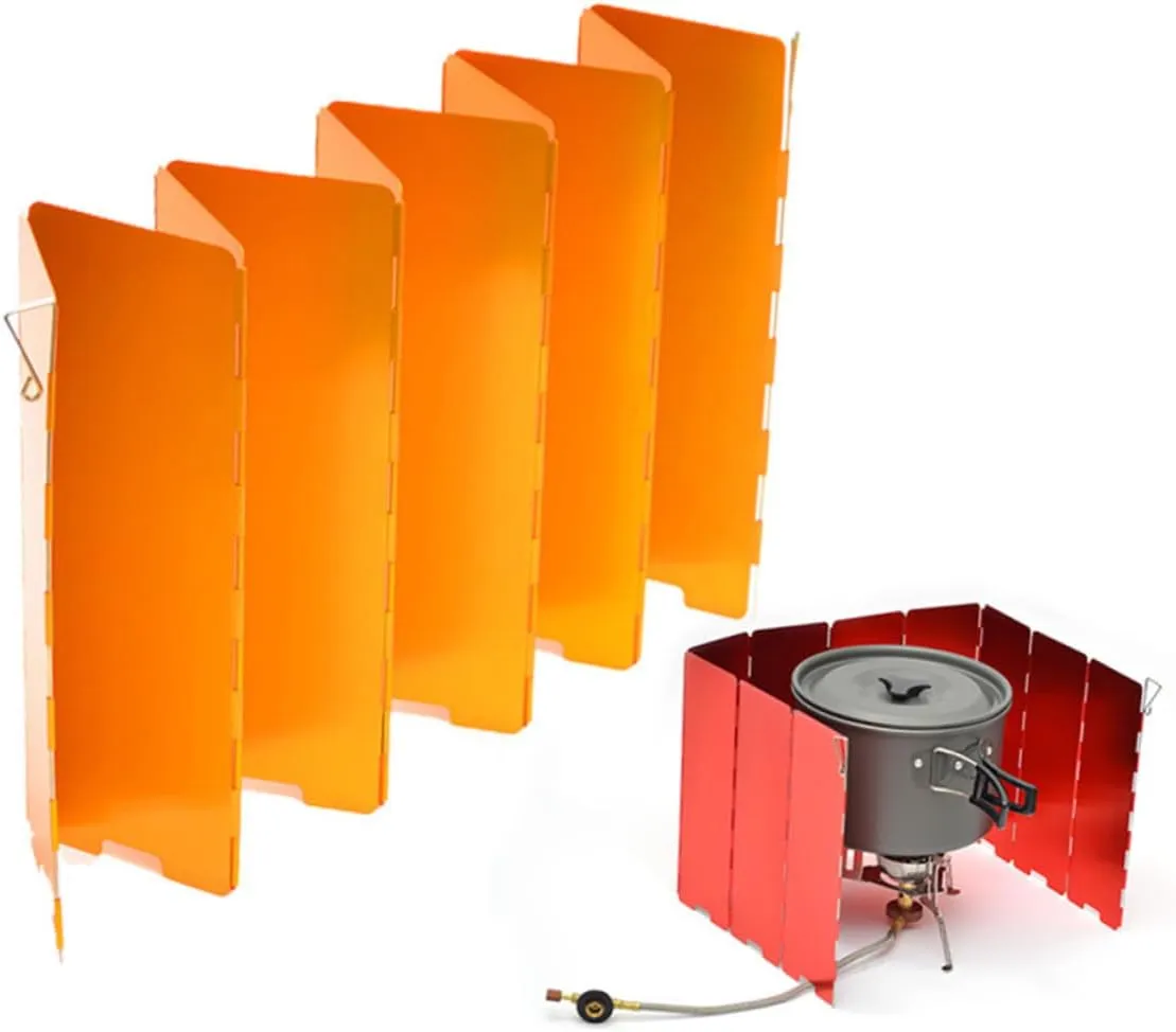 balacoo 10pcs Aluminum Oxidized Folding Windshield for Camping Stove Portable Outdoor Cooking Accessory with Storage Case Space-Saving Design Yellow for Hiking and Picnic Use