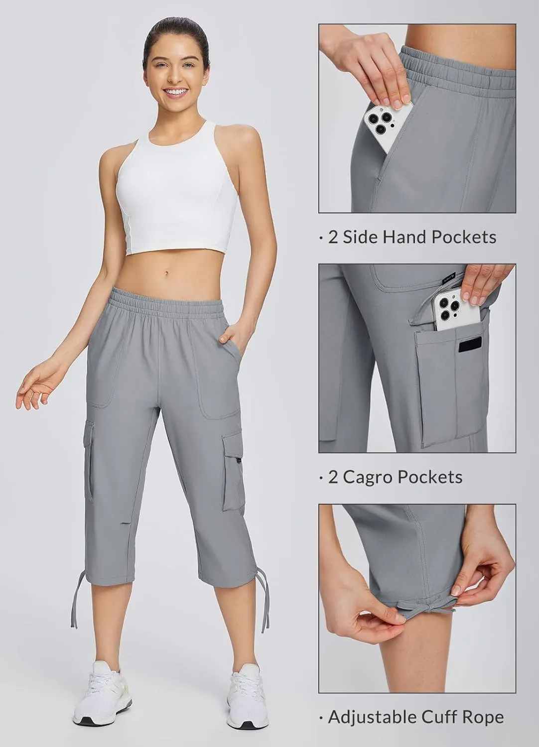 baleaf Women's 15" Cargo Capri Hiking Pants Quick Dry Lightweight Elastic Waist Outdoor Hiking Travel Casual with Pocket
