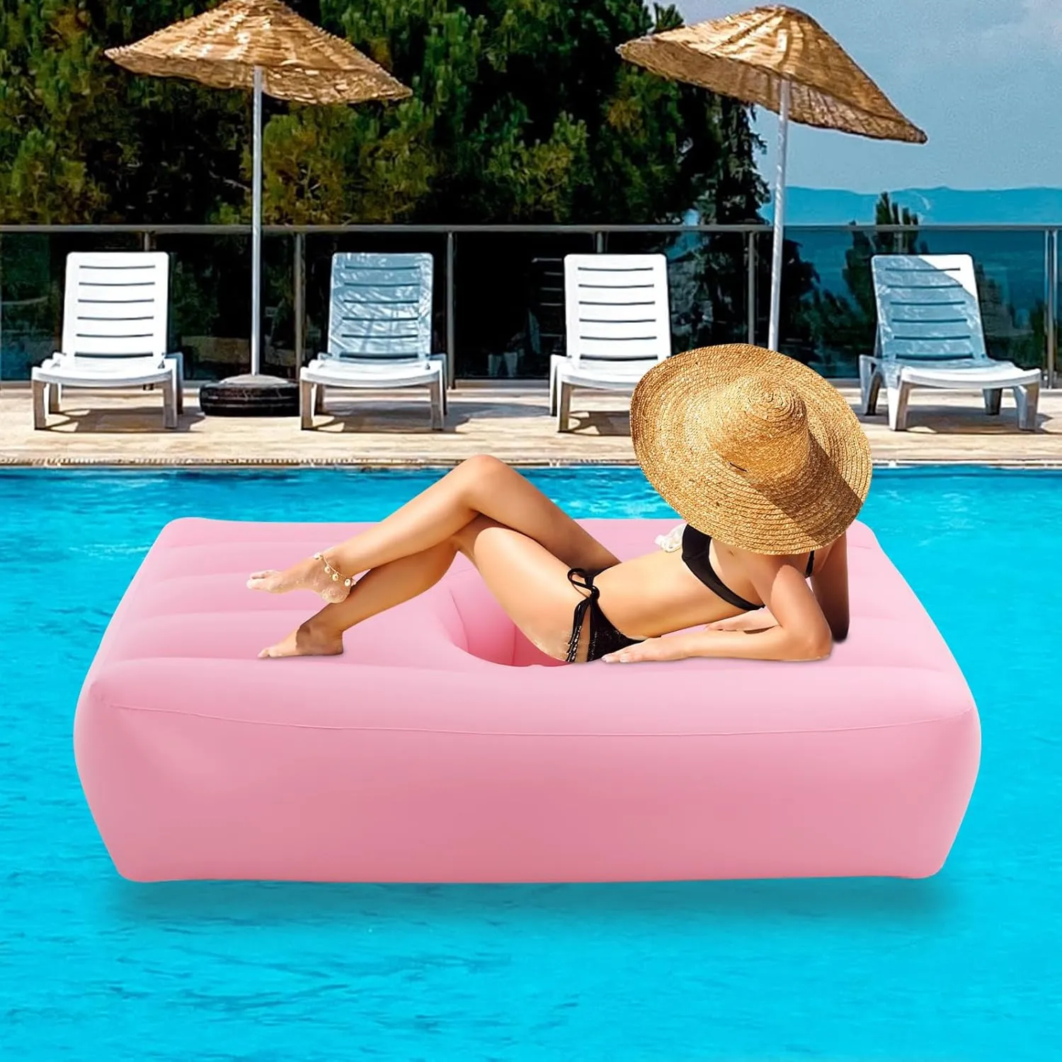 BBL Recovery Air Mattress with Hole, Post-Surgery Inflatable Bed for Brazilian Butt Lift, Electric Pump, Waterproof PVC, Ideal for Sleeping, Sitting, and Relaxation, Pink