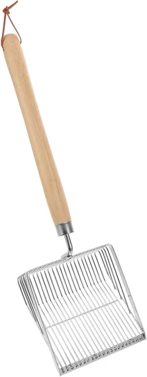 Beach Sand Sifter Shovel Heavy Duty Stainless Steel Tool with Ergonomic Wooden Handle for Shell Collecting and Summer Family Activities Beach