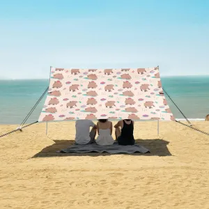 Beach Shade Tent with UPF50  UV Protection,Capybara Floral Strawberry Lightweight Camping Sun Shelter for Outdoor,Camping Trips, Fishing, Backyard,Picnics,Easy Set Up and Carry 9x10.5 FT