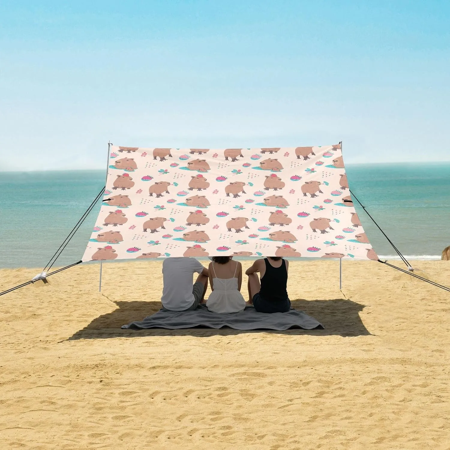 Beach Shade Tent with UPF50  UV Protection,Capybara Floral Strawberry Lightweight Camping Sun Shelter for Outdoor,Camping Trips, Fishing, Backyard,Picnics,Easy Set Up and Carry 9x10.5 FT