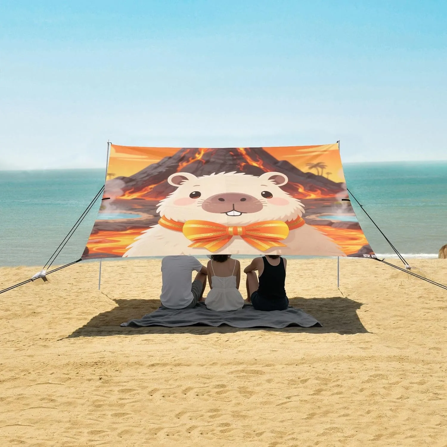 Beach Shade Tent with UPF50  UV Protection,Capybara Volcanoes and Hot Springs Lightweight Camping Sun Shelter for Outdoor,Camping Trips, Fishing, Backyard,Picnics,Easy Set Up and Carry 9x10.5 FT