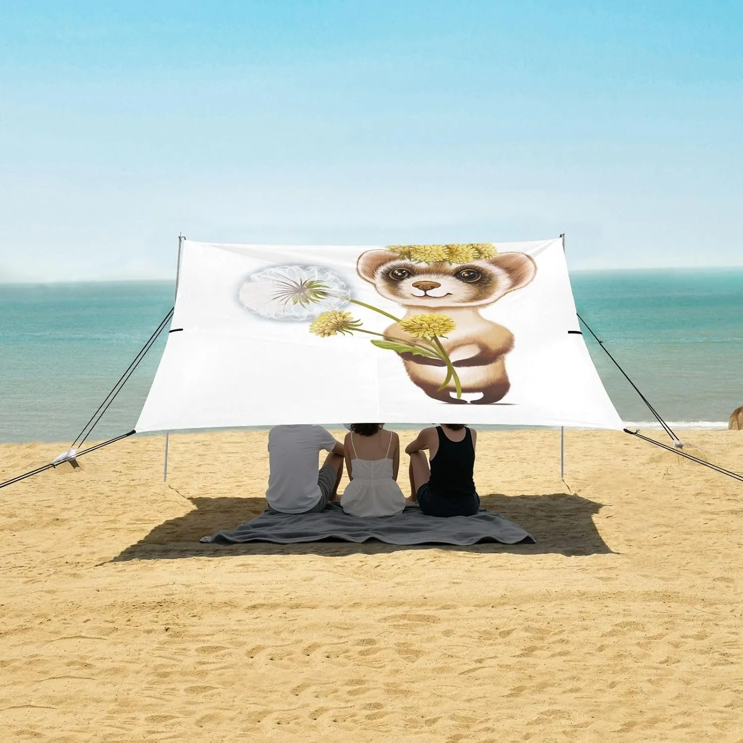 Beach Shade Tent with UPF50  UV Protection,Ferret with Dandelions Lightweight Camping Sun Shelter for Outdoor,Camping Trips, Fishing, Backyard,Picnics,Easy Set Up and Carry 9x10.5 FT