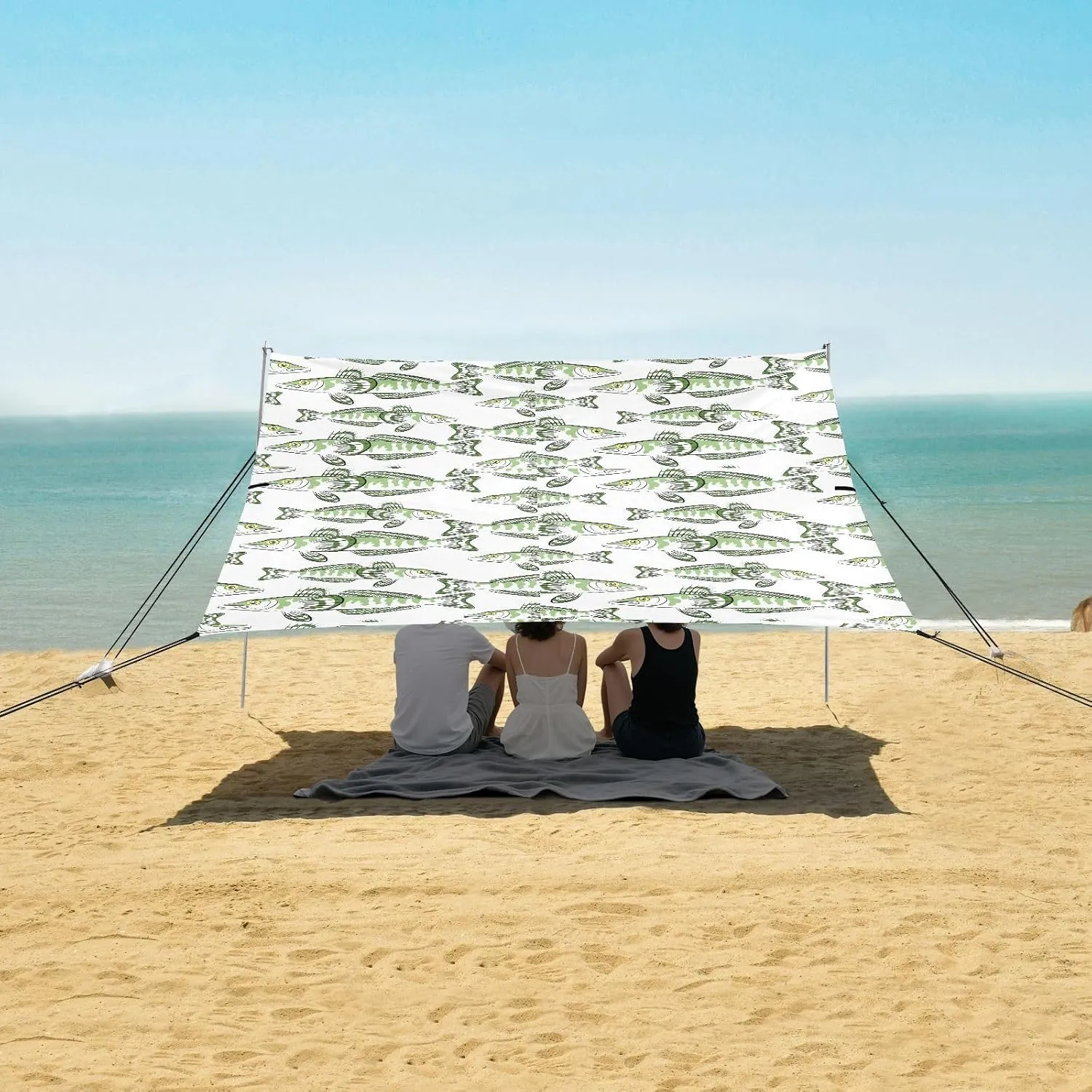 Beach Shade Tent with UPF50  UV Protection,Pattern with Fishes Lightweight Camping Sun Shelter for Outdoor,Camping Trips, Fishing, Backyard,Picnics,Easy Set Up and Carry 9x10.5 FT