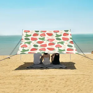 Beach Shade Tent with UPF50  UV Protection,Red Strawberry Green Leaves Lightweight Camping Sun Shelter for Outdoor,Camping Trips, Fishing, Backyard,Picnics,Easy Set Up and Carry 9x10.5 FT