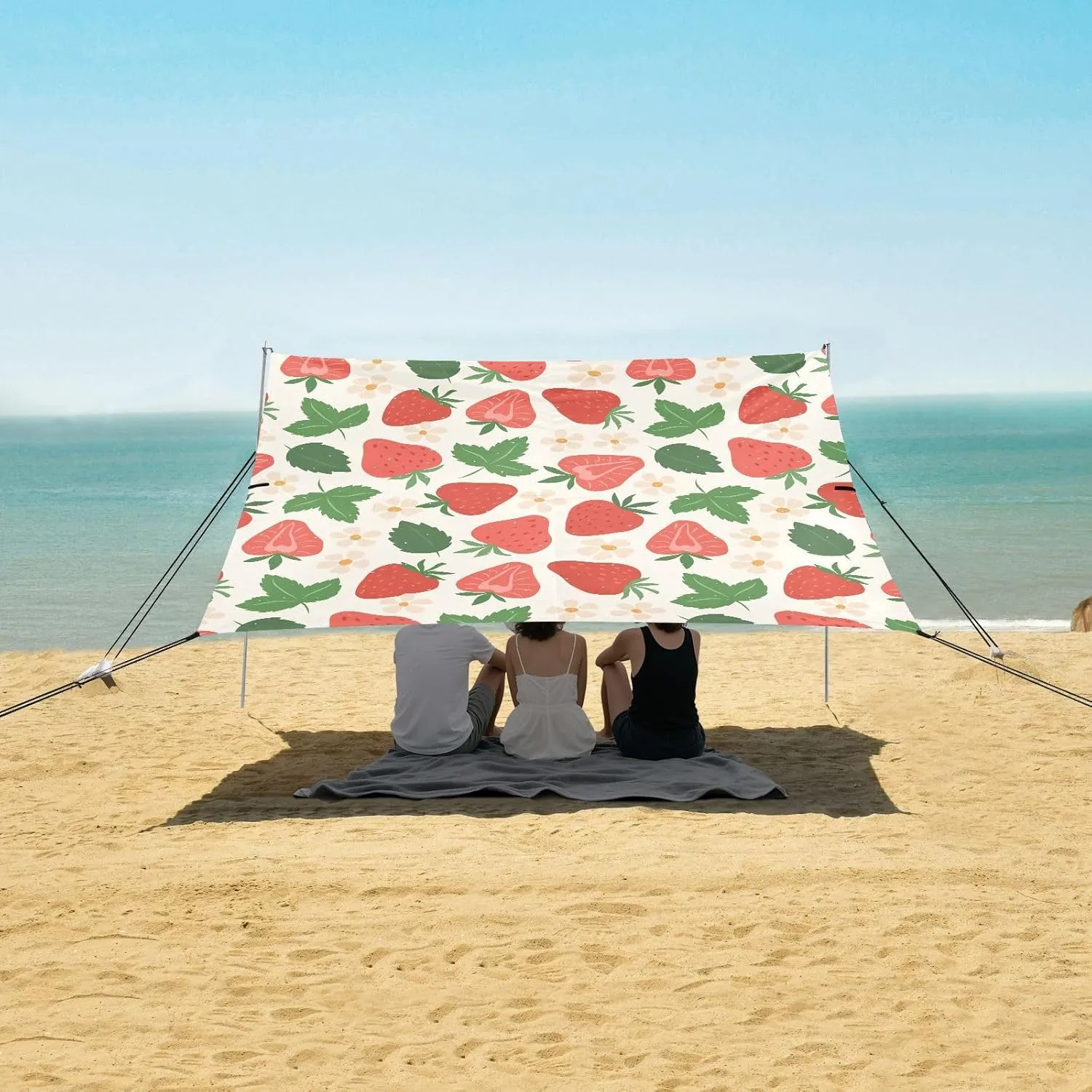 Beach Shade Tent with UPF50  UV Protection,Red Strawberry Green Leaves Lightweight Camping Sun Shelter for Outdoor,Camping Trips, Fishing, Backyard,Picnics,Easy Set Up and Carry 9x10.5 FT