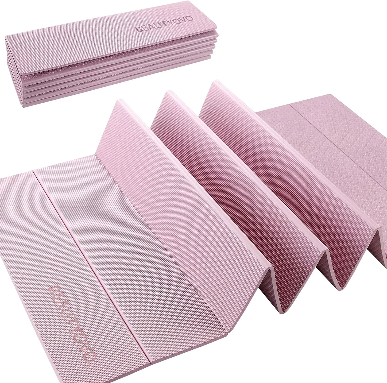 BEAUTYOVO Foldable Yoga Mat Thick 8mm, Multi-Purpose TPE Folding Exercise Mat Non Slip, Outdoor Workout Mat Portable, Easy Storage Home Gym Mat, Travel Yoga Mat Packable Lightweight