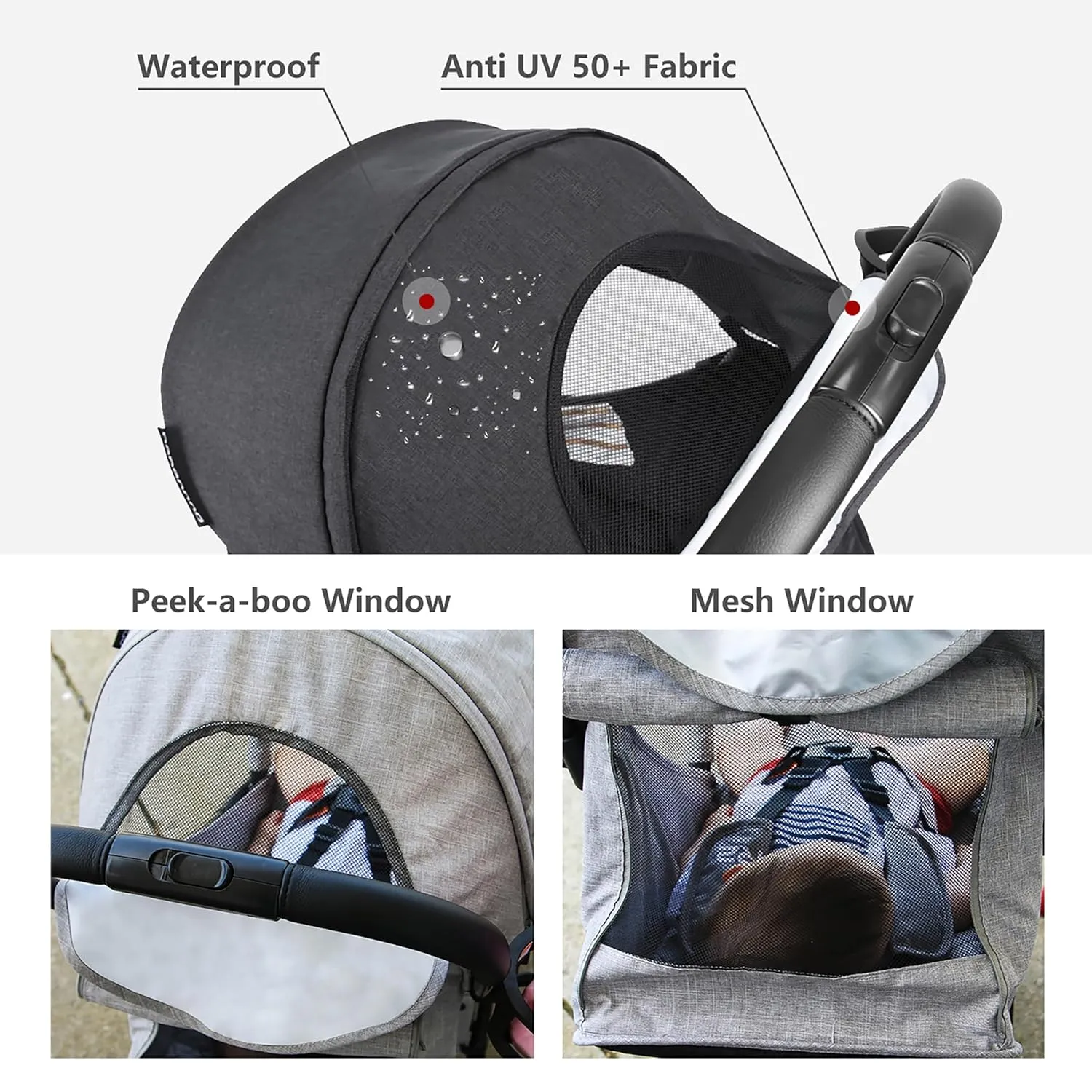 Beberoad Love R2 Small Travel Stroller - Compact, Foldable, Lightweight Baby Stroller for Airplane, Infant Toddler, Adjustable Backrest, Cup Holder & Waterproof Canopy, Black