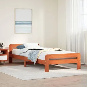 Bed Frame Wax Brown Solid Pine Wood, Plywood Single Bed Frame15,8KG