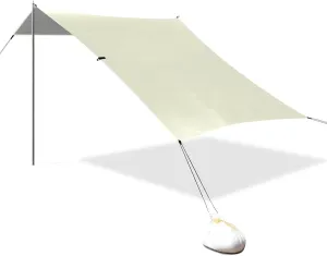Beige Neutral Plain Beach Tent UPF50  Easy Setup Portable Sunshade with Sturdy Poles, Sandbags and Shovel for Camping, Picnics, Backyard