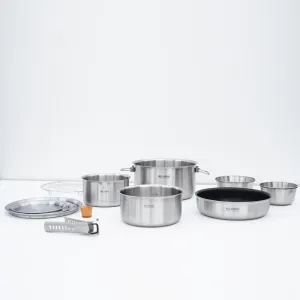 BellRock Stainless Steel Camping Cookware Multi-Pot Hands-Free Set Cookware Set & Frypan & Bag