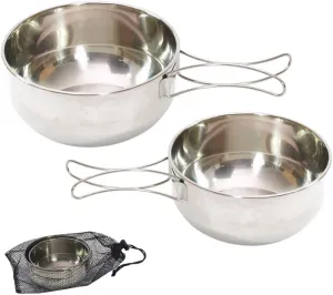 BESPORTBLE 1set Foldable Handle Camping Bowl Stainless Steel Food Bowl Kit for Picnic and Barbecue Lightweight Multi-use Outdoor Dinnerware with Convenient Handles for Easy Carrying