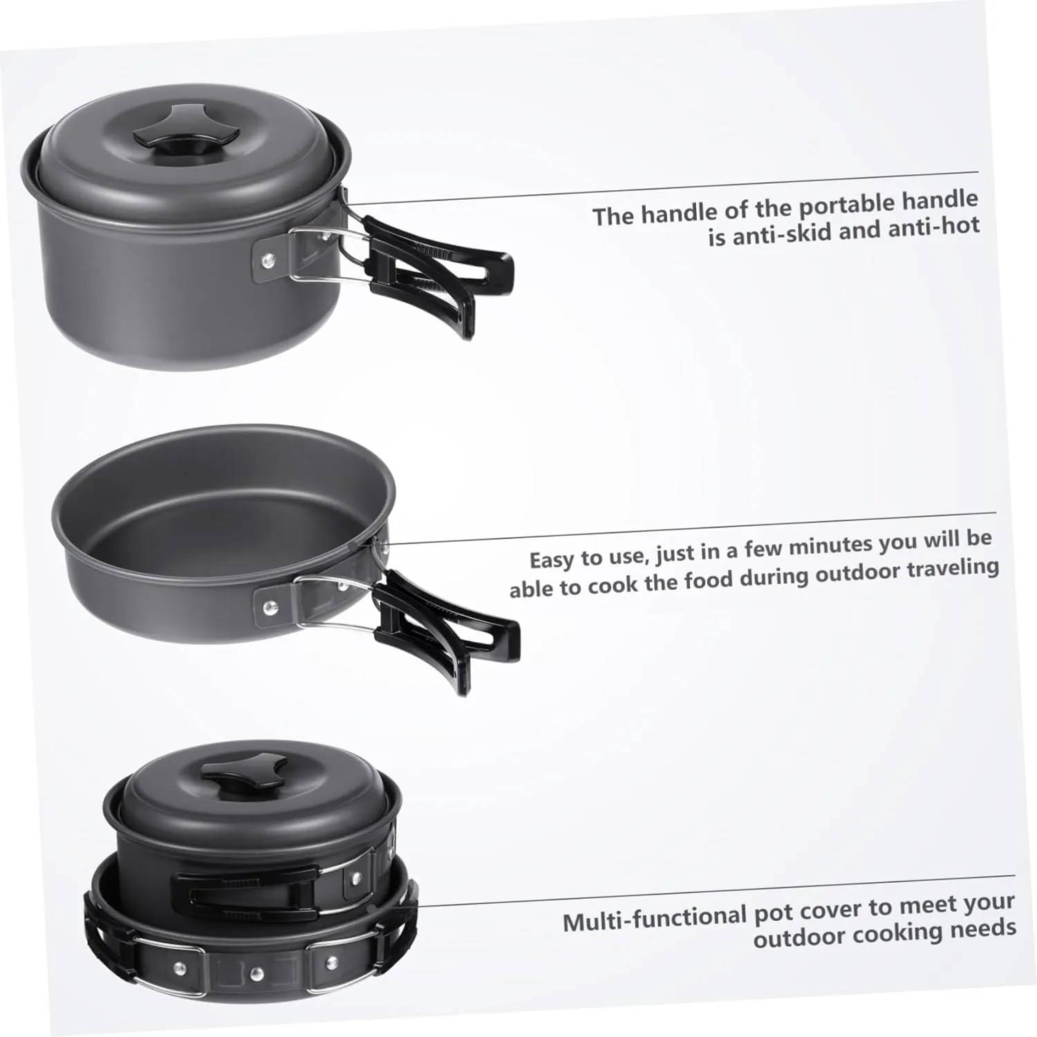 BESPORTBLE 3 Sets Outdoor Pot Aluminum Alloy Travel Cooking Utensils Light