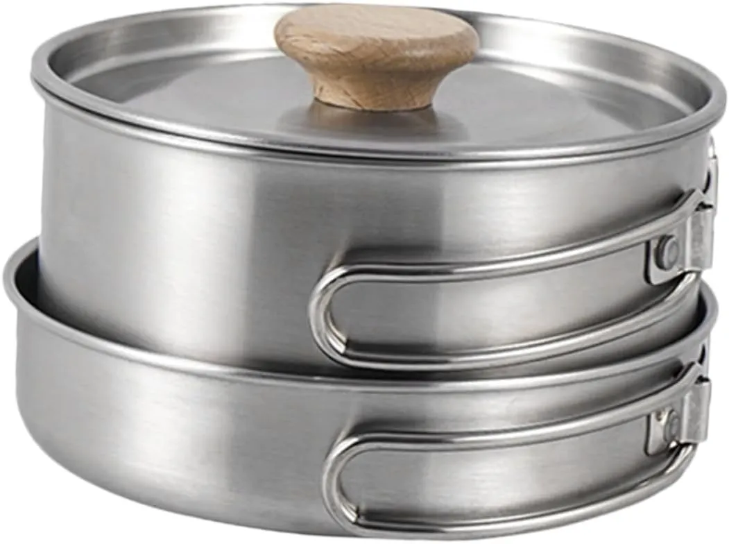 BESPORTBLE Folding Handle Camping Pot Durable Cooking Pan Portable Pan for Camping Outdoor Cooking Utensil Stainless Steel Cookware