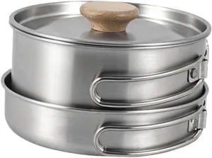 BESPORTBLE Folding Handle Camping Pot Durable Cooking Pan Portable Pan for Camping Outdoor Cooking Utensil Stainless Steel Cookware