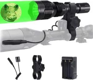 BESTSUN Predator Light 1000 Lumen Super Bright Green Light Flashlight Rechargeable 350 Yards Long Range Waterproof Green Hunting Hog Coyote Light with Pressure Switch, Scope Mount and Charger