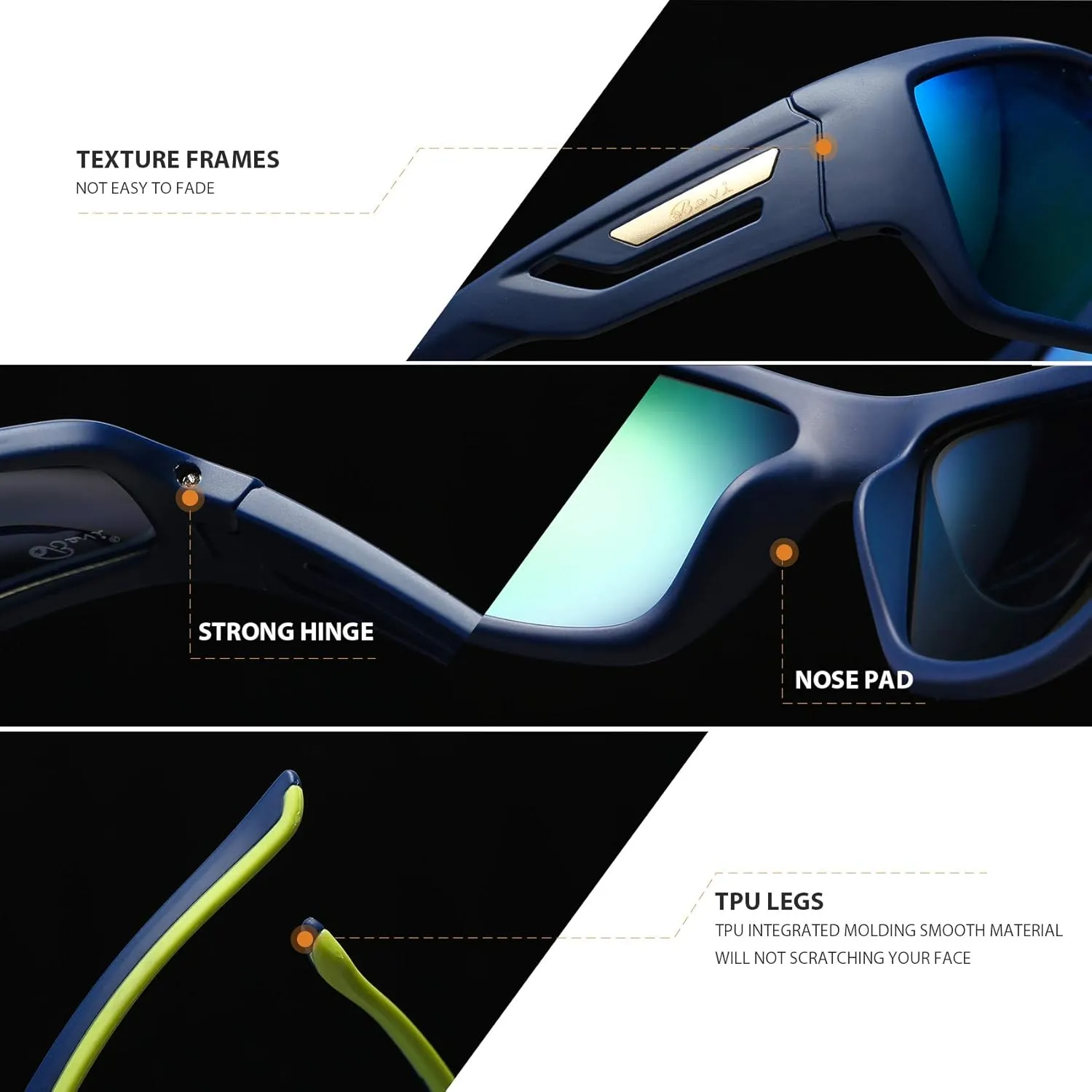 Bevi Polarized Sports Sunglasses TR90 Unbreakable Frame for Men Women Running Cycling Baseball