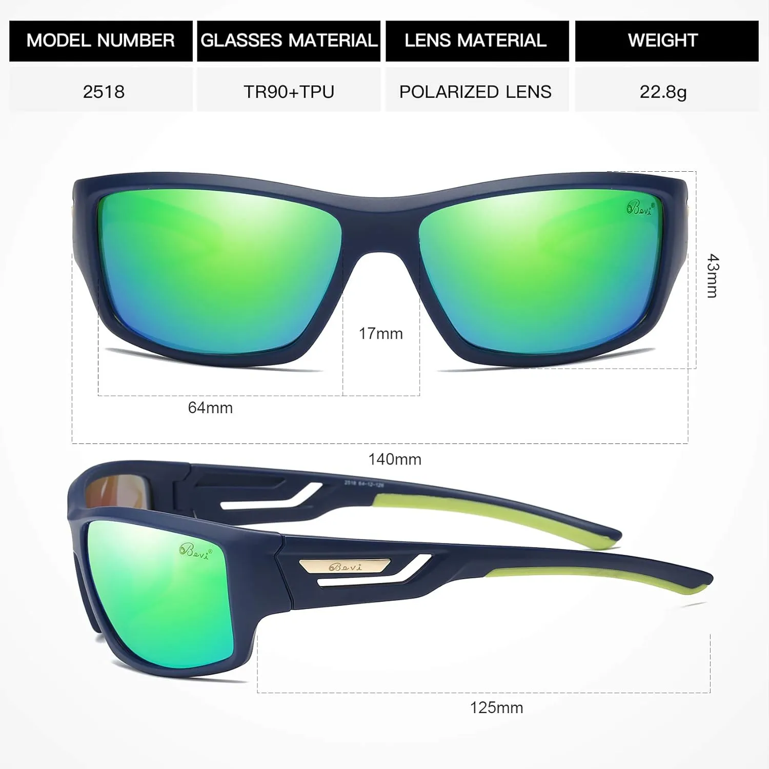 Bevi Polarized Sports Sunglasses TR90 Unbreakable Frame for Men Women Running Cycling Baseball