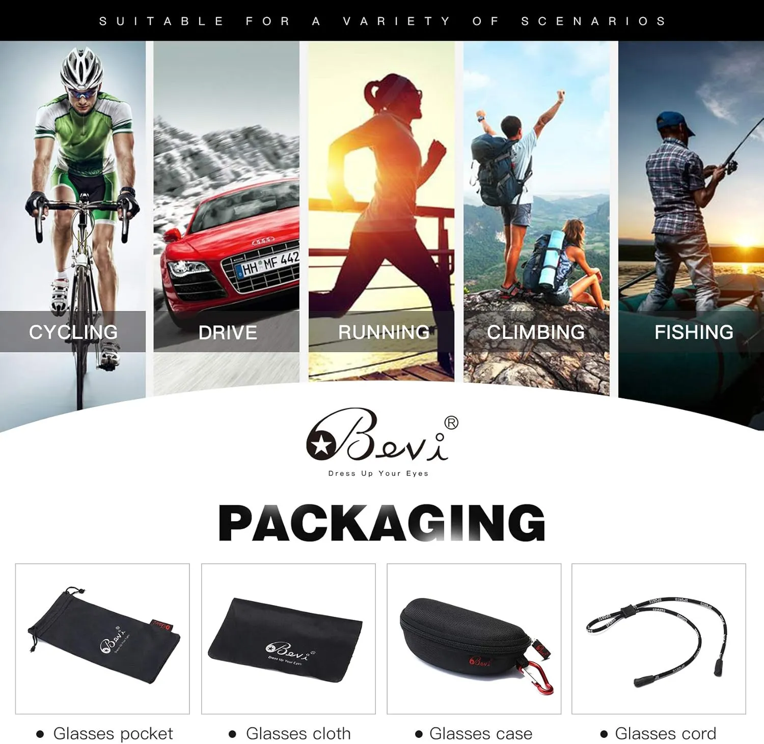 Bevi Polarized Sports Sunglasses TR90 Unbreakable Frame for Men Women Running Cycling Baseball