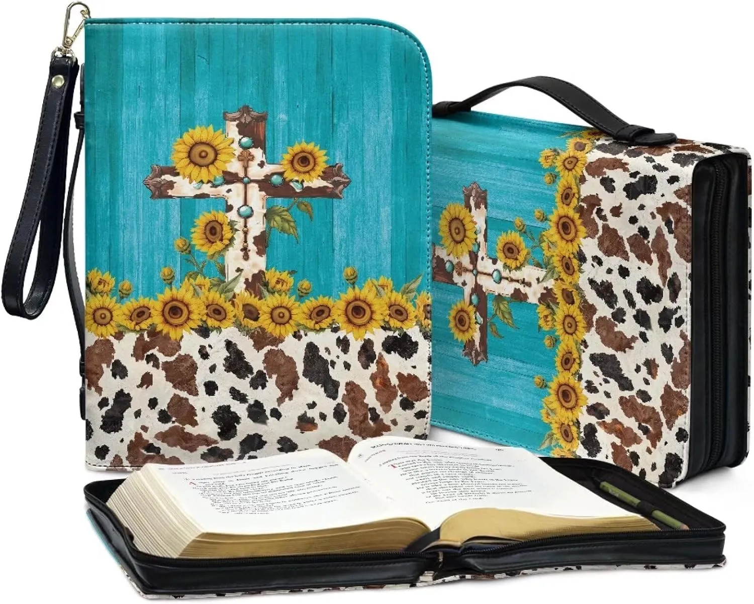 Bible Bag with Black Ribbon for Women Men Bible Cover Carry Case Waterproof Church Bag Portable Handle and Zipper