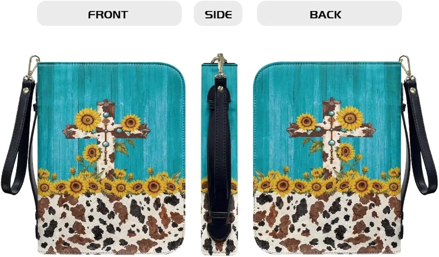 Bible Bag with Black Ribbon for Women Men Bible Cover Carry Case Waterproof Church Bag Portable Handle and Zipper