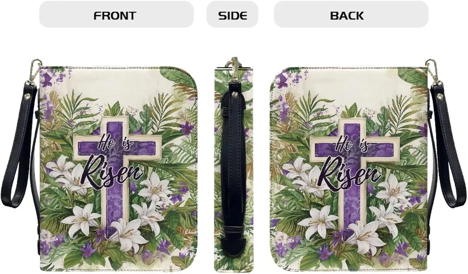 Bible Cover with Black Ribbon Study Bible Tote Bag Zip Carrying Case Handle and Pocket Bible Bag for Men & Women