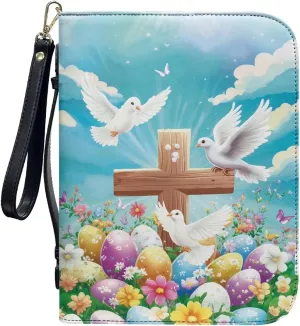 Bible Cover with Black Ribbon Study Bible Tote Bag Zip Carrying Case Handle and Pocket Bible Bag for Men & Women