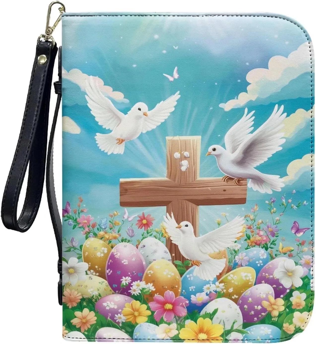 Bible Cover with Black Ribbon Study Bible Tote Bag Zip Carrying Case Handle and Pocket Bible Bag for Men & Women